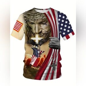 NWOT Mens Realistic Patriotic American Flag Eagle Under God Short Sleeve T-Shirt